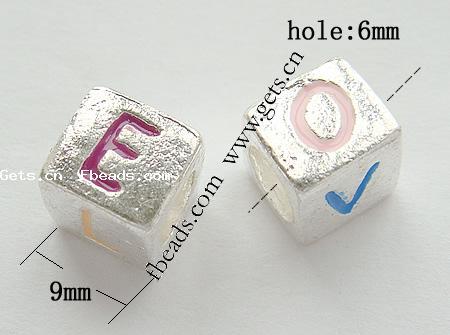 Émail Zinc Alloy European Beads, alliage de zinc, cube, Placage, sans filetage & émail & grand trou, plus de couleurs à choisir, 9x9x9mm, Trou:Environ 6mm, Vendu par PC