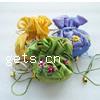 Satin Jewelry Pouches Bags, Square, with flower pattern, mixed colors, 20cm 