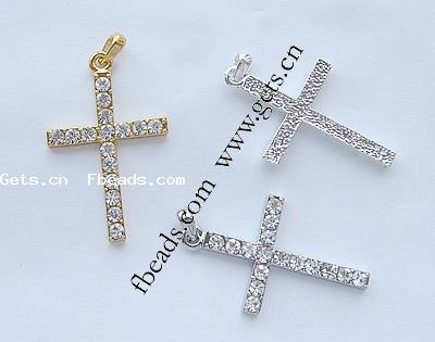 Zinc Alloy Cross Pendants, plated, with rhinestone, more colors for choice, 42.5x27x3.5mm, Hole:Approx 3.5mm, Sold By PC