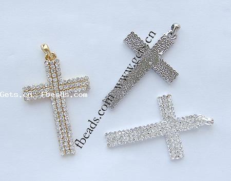 Zinc Alloy Cross Pendants, plated, with rhinestone, more colors for choice, 49x31x3mm, Hole:Approx 3.5mm, Sold By PC