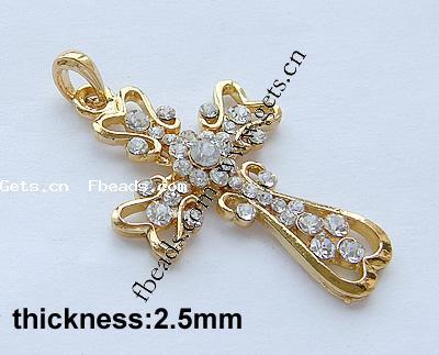 Zinc Alloy Cross Pendants, plated, with rhinestone, more colors for choice, 43x27x2.5mm, Hole:Approx 3.5mm, Sold By PC