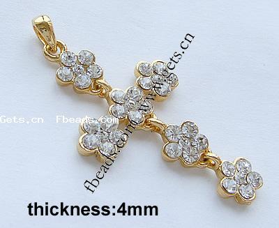 Zinc Alloy Cross Pendants, plated, with rhinestone, more colors for choice, 50x27x4mm, Hole:Approx 3mm, Sold By PC