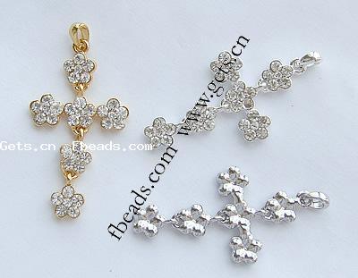 Zinc Alloy Cross Pendants, plated, with rhinestone, more colors for choice, 50x27x4mm, Hole:Approx 3mm, Sold By PC