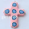 Polymer Clay Jewelry Pendants, Cross, with flower pattern, pink Approx 2mm 