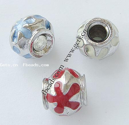 Enamel Zinc Alloy European Beads, Drum, plated, without troll & with rhinestone & large hole, more colors for choice, 11x10mm, Hole:Approx 5mm, Sold By PC
