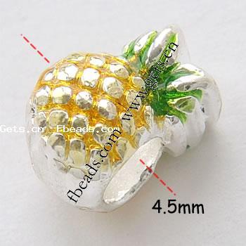 Enamel Zinc Alloy European Beads, Pineapple, plated, without troll & large hole, more colors for choice, 12x8mm, Hole:Approx 4.5mm, Sold By PC