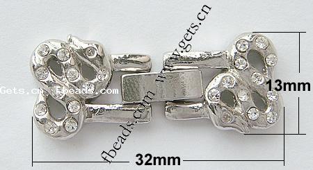 En alliage de zinc montre fermoir de la chaîne, animal, Placage, avec strass, plus de couleurs à choisir, protéger l'environnement, sans nickel, plomb et cadmium, 32x13x3.5mm, Trou:Environ 1mm, Vendu par PC
