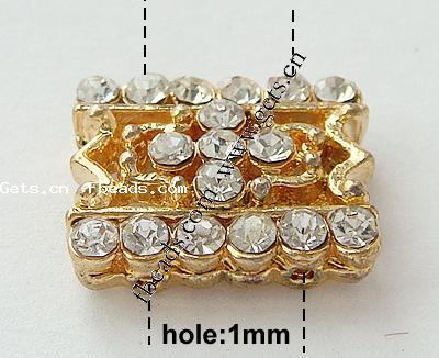 Rhinestone Spacer Bar, with Zinc Alloy, Rectangle, plated, 2-strand, more colors for choice, nickel free, 15x13x4.5mm, Hole:Approx 1mm, Sold By PC