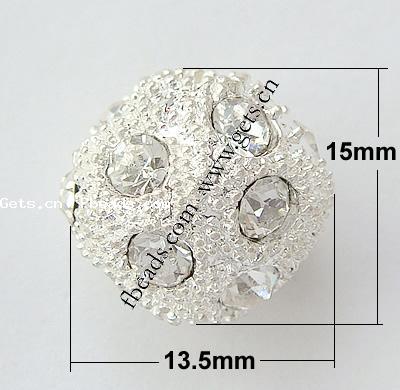 Strass Zinklegierung Perlen, mit Zinklegierung, rund, plattiert, keine, frei von Nickel, 15x13.5mm, Bohrung:ca. 4mm, verkauft von PC