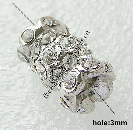 Rhinestone Zinc Alloy Beads, Tube, plated, more colors for choice, nickel, lead & cadmium free, 15x9mm, Hole:Approx 3mm, Sold By PC