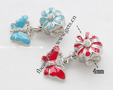 Zinc Alloy European Pendants, Butterfly, plated, with troll & enamel & with rhinestone, more colors for choice, nickel, lead & cadmium free, 24x13mm, Hole:Approx 4mm, Sold By PC