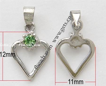 Zinc Alloy Heart Pendants, plated, with rhinestone, more colors for choice, nickel, lead & cadmium free, 12x11mm, Sold By PC
