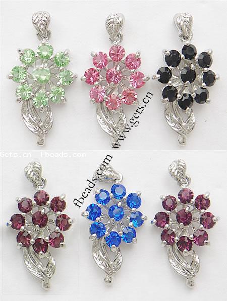 Zinc Alloy Flower Pendants, plated, with rhinestone, more colors for choice, cadmium free, 28x19x6mm, Sold By PC