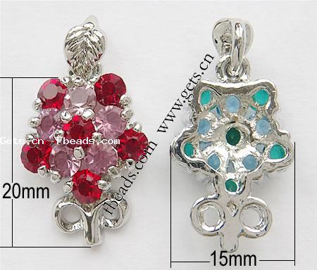 Colgantes de Aleación de Zinc en Forma Flor, chapado, con diamantes de imitación, más colores para la opción, libre de cadmio, 20x15x7mm, Vendido por UD