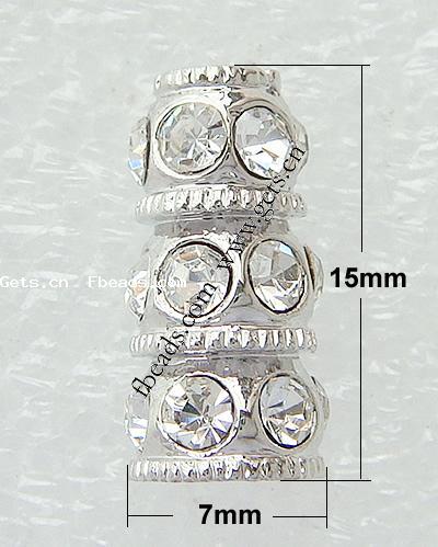 Perles strass en alliage de zinc, tube, Placage, plus de couleurs à choisir, protéger l'environnement, sans nickel, plomb et cadmium, 15x7mm, Trou:Environ 3mm, Vendu par PC