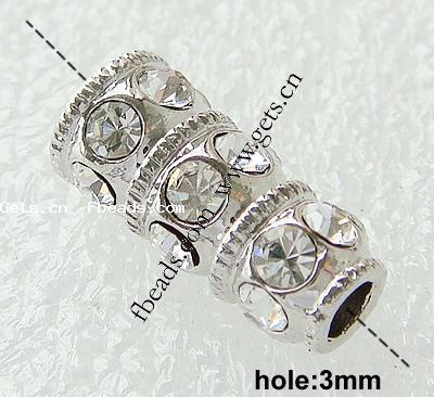 Perles strass en alliage de zinc, tube, Placage, plus de couleurs à choisir, protéger l'environnement, sans nickel, plomb et cadmium, 15x7mm, Trou:Environ 3mm, Vendu par PC