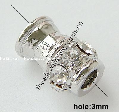 Rhinestone Zinc Alloy Beads, Tube, plated, more colors for choice, nickel, lead & cadmium free, 10.5x8mm, Hole:Approx 3mm, Sold By PC