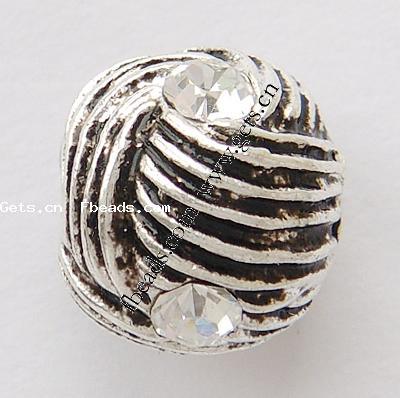 Rhinestone Zinc Alloy European Beads, Drum, plated, with flower pattern & with rhinestone, more colors for choice, 12x11mm, Hole:Approx 4mm, Sold By PC
