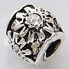 Rhinestone Zinc Alloy European Beads, Tube, plated, with flower pattern & with rhinestone Approx 4mm 