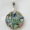 Abalone Shell Pendants, Brass, with Abalone Shell, Flat Round, platinum color plated, mosaic & single-sided Approx 4.5mm 