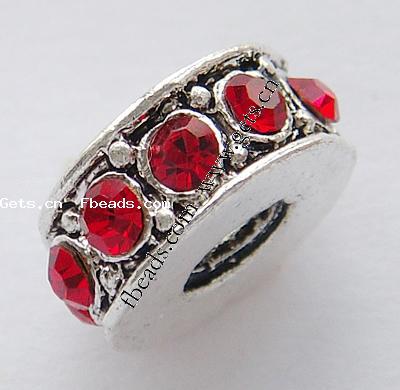 Rhinestone Zinc Alloy European Beads, Tube, plated, without troll & with rhinestone, more colors for choice, 12x12x5mm, Hole:Approx 4mm, Sold By PC