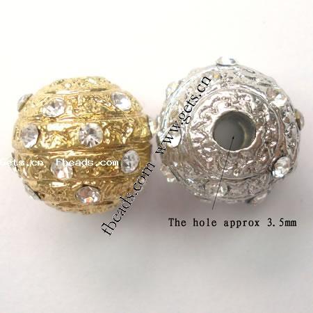 Strass Zinklegierung Perlen, mit Zinklegierung, rund, plattiert, keine, frei von Nickel, 14x14mm, Bohrung:ca. 3.5mm, verkauft von PC