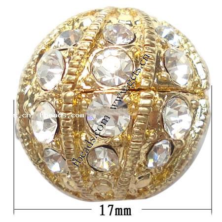 Strass Zinklegierung Perlen, mit Zinklegierung, rund, plattiert, keine, frei von Nickel, 16x17mm, Bohrung:ca. 3mm, verkauft von PC
