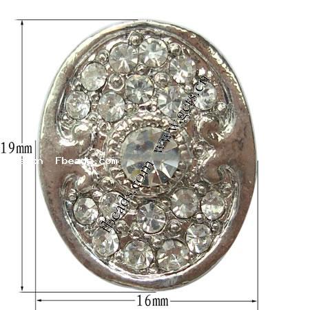 Perles strass en alliage de zinc, ovale, Placage, plus de couleurs à choisir, sans nickel, 16x19x8mm, Trou:Environ 1mm, Vendu par PC