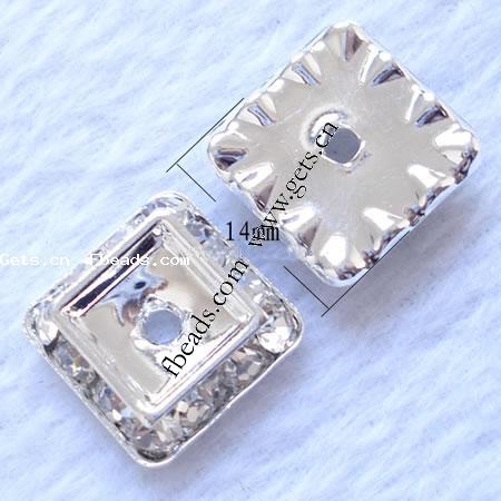 Espaciador cuadrado de diamante de imitación, metal, Squaredelle, chapado, con diamantes de imitación, más colores para la opción, 14x14mm, Vendido por UD