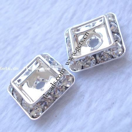 Square Rhinestone Spacer, Brass, Squaredelle, plated, with rhinestone, more colors for choice, 14x14mm, Sold By PC