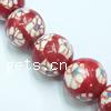 Brushwork Porcelain Beads, Round, hand drawing, red 