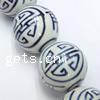 Blue and White Porcelain Beads, Round, hand drawing, white 