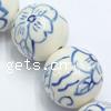 Blue and White Porcelain Beads, Round, hand drawing, white 
