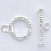 Sterling Silver Toggle Clasp, 925 Sterling Silver, Round, plated, textured & single-strand Approx 2mm 