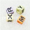Plastic Alphabet Beads, Cube, with letter pattern, mixed colors Approx 4mm 