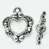 Zinc Alloy Toggle Clasp, Heart, textured & single-strand cadmium free Approx 2mm 