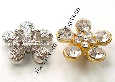 Rhinestone Zinc Alloy Connector, Flower, plated, with Mideast rhinestone & 2-strand, more colors for choice, 15x15x6mm, Sold By PC