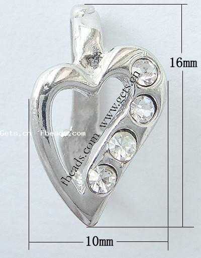 Zinc Alloy Pinch Bail, with Rhinestone, Heart, more colors for choice, lead free, 16x10mm, Sold By PC