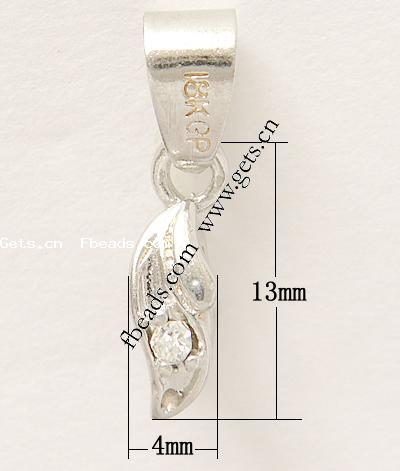 Brass Pinch Bail, plated, with rhinestone, more colors for choice, 13x4mm, Sold By PC