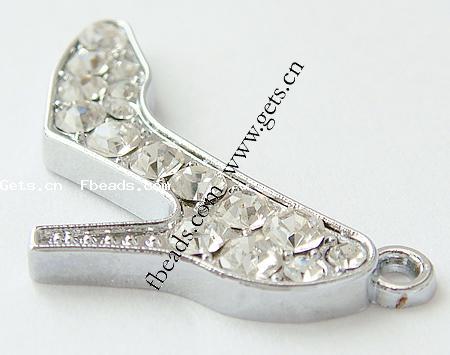 Zinc Alloy Shoes Pendants, with Rhinestone, plated, with rhinestone, more colors for choice, 33x19x3mm, Hole:Approx 2mm, Sold By PC