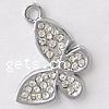 Zinc Alloy Animal Pendants, Butterfly, plated, with rhinestone Approx 2.5mm 