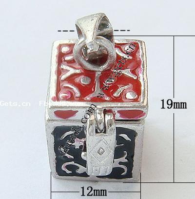 Zinc Alloy European Prayer Box Pendants, with enamel, plated, enamel, more colors for choice, 19x12x18mm, Hole:Approx 4mm, Sold By PC