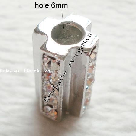 Rhinestone Zinc Alloy European Beads, Tube, plated, with Mideast rhinestone & without troll, more colors for choice, nickel, lead & cadmium free, 21x12mm, Hole:Approx 6mm, Sold By PC