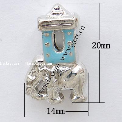 Enamel Zinc Alloy European Beads, Elephant, plated, without troll & large hole, more colors for choice, 20x14x9mm, Hole:Approx 5mm, Sold By PC
