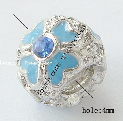 Enamel Zinc Alloy European Beads, Drum, plated, without troll & with rhinestone & large hole, more colors for choice, 10x8mm, Hole:Approx 4mm, Sold By PC