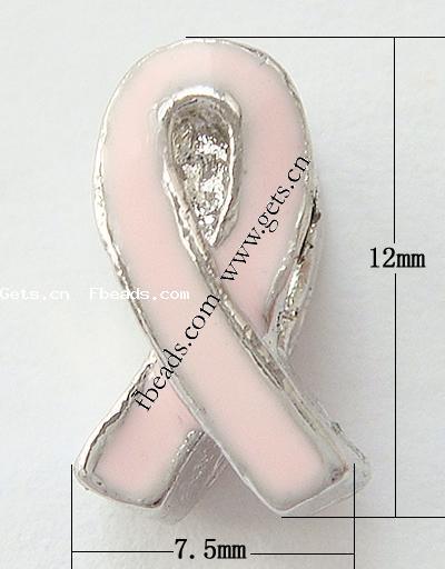 Awareness Ribbon Bead, Zinc Alloy, plated, with troll & enamel & large hole, more colors for choice, 12x7.5x7mm, Hole:Approx 4mm, Sold By PC
