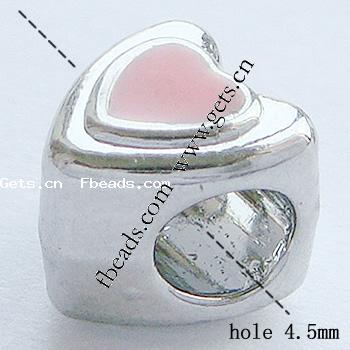 Emaille Zink Legierung Europa Perlen, Zinklegierung, Herz, plattiert, ohne troll & großes Loch, keine, 9x9x9mm, Bohrung:ca. 4.5mm, verkauft von PC