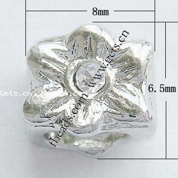 Strass Zink Legierung Europa Perlen, Zinklegierung, Blume, plattiert, ohne troll & mit Strass, keine, 8x6.5x9mm, Bohrung:ca. 5.5mm, verkauft von PC