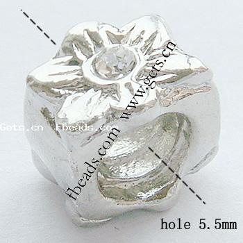 Strass Zink Legierung Europa Perlen, Zinklegierung, Blume, plattiert, ohne troll & mit Strass, keine, 8x6.5x9mm, Bohrung:ca. 5.5mm, verkauft von PC