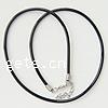 Rubber Necklace Cord, with iron chain, zinc alloy lobster clasp, platinum color plated, black, 3mm Approx 17 Inch 